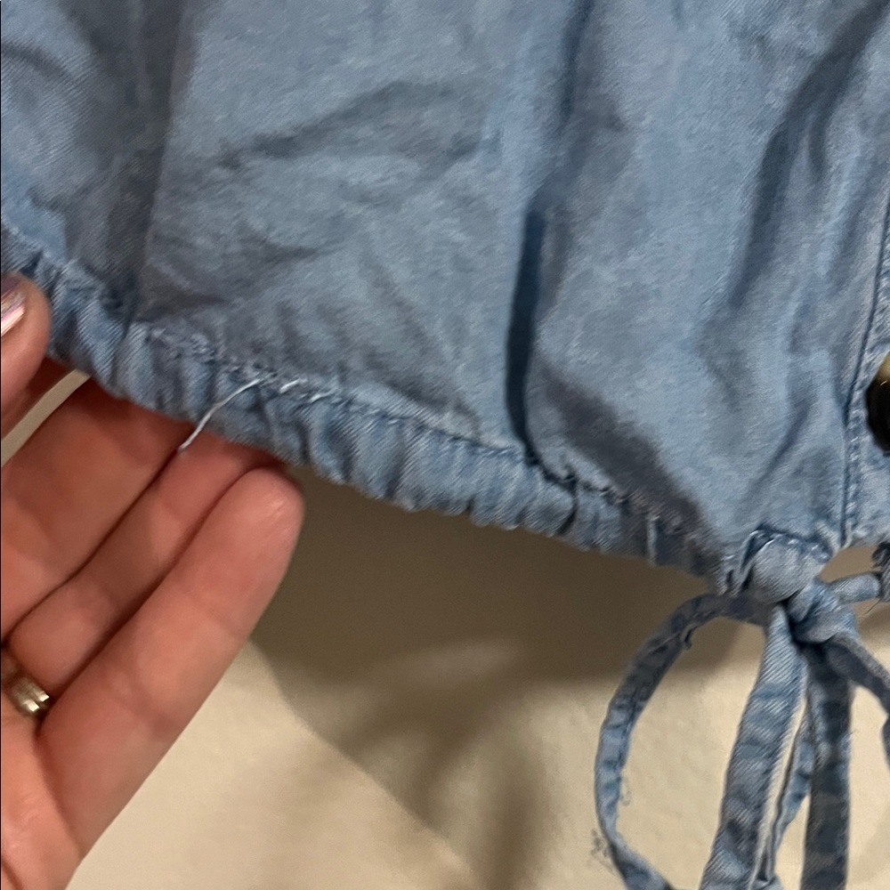 Light Blue Ruffled Button-Up Blouse - Picture 3 of 6